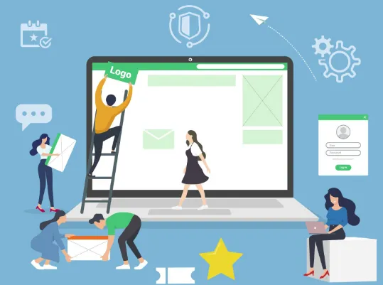 Uma ilustração de construção de site. 